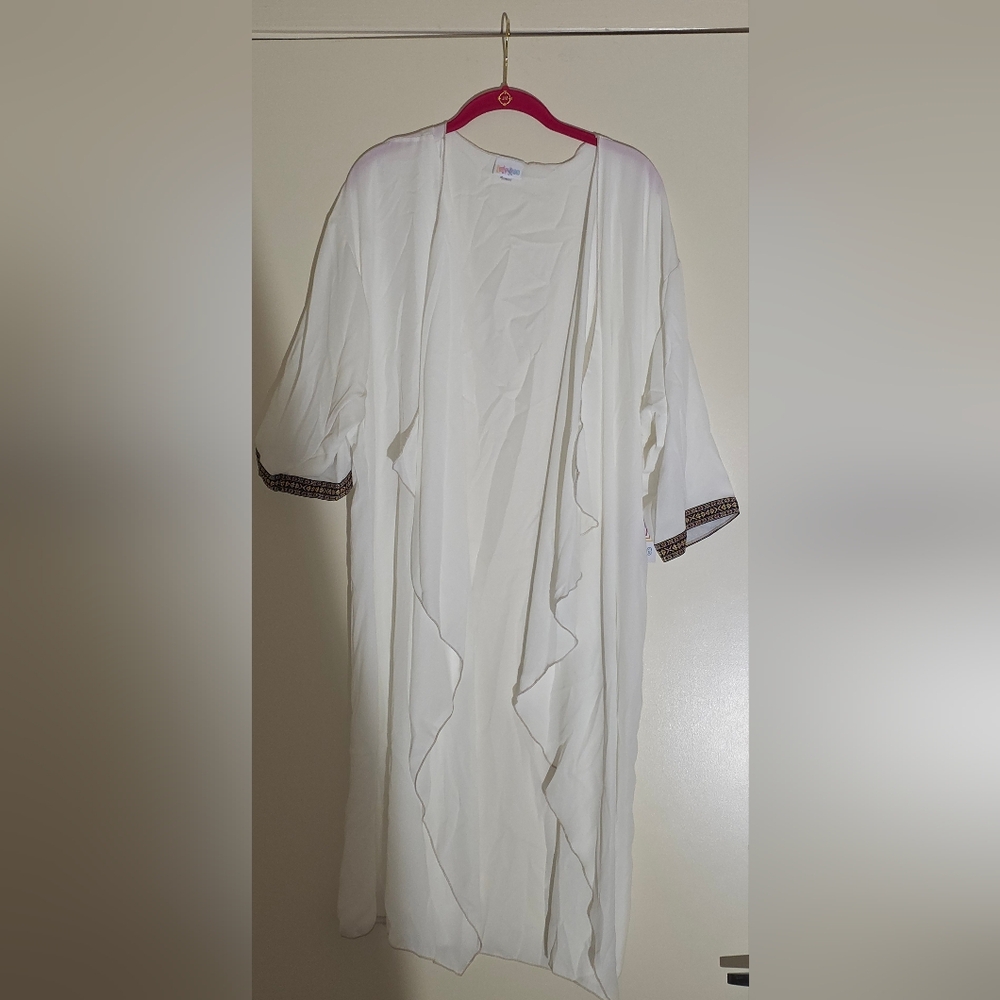 LuLaRoe White Open-Front Tunic with Black Trim